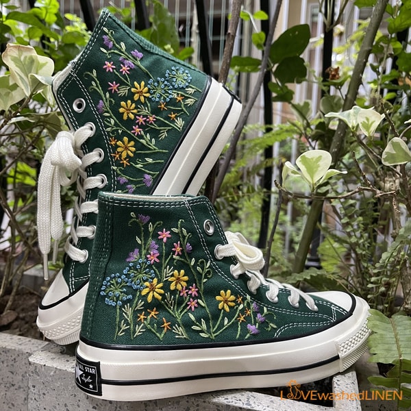 Flower Converse Sneakers Custom Lace Customized Chucks For Wedding