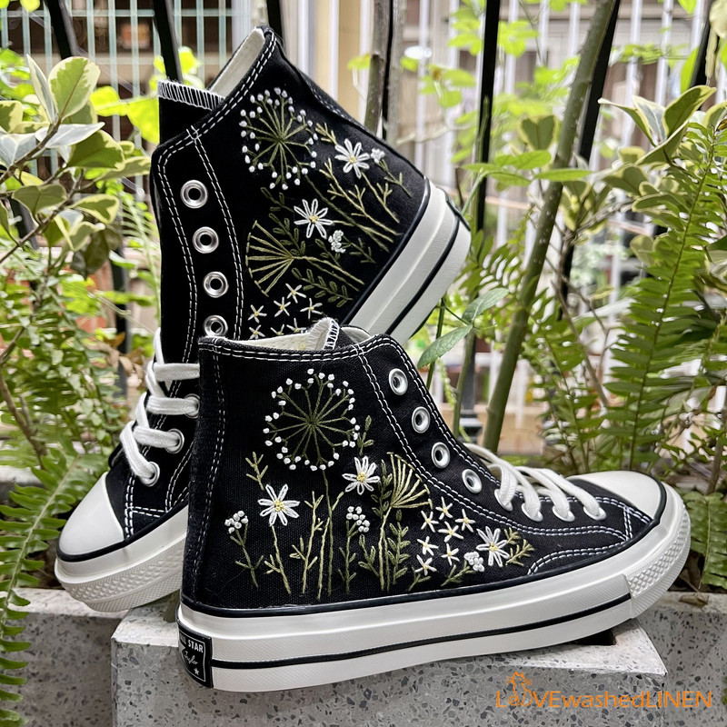 Custom Converse Chuck Taylor Embroidered Garden Flowers Convese Shoes Embroidered Converse Custom Wedding Flowers - 2.jpg