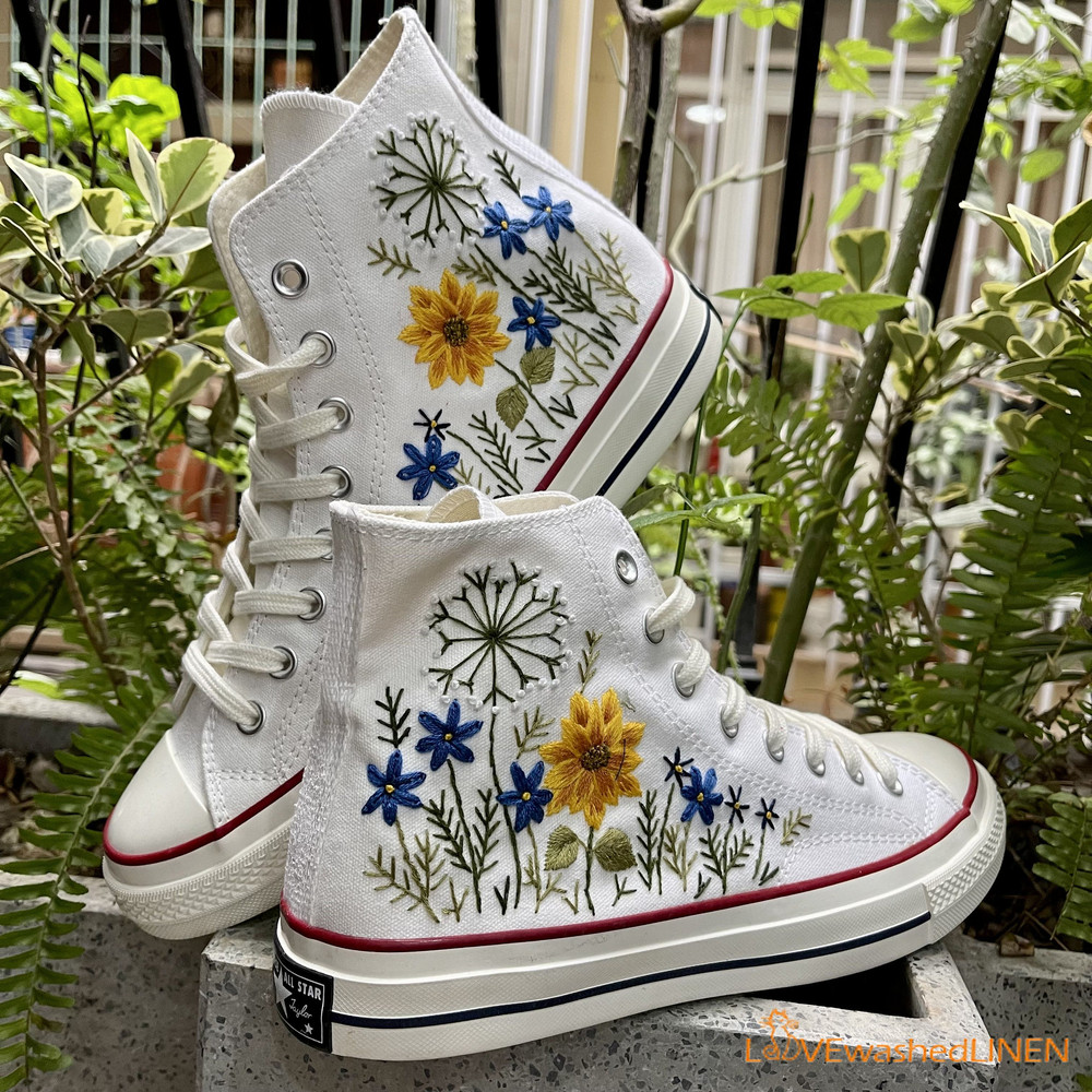Custom Converse Chuck Taylor Embroidered Garden Flower Sunflower Embroidered Converse Custom Wedding Flowers - 8.jpg