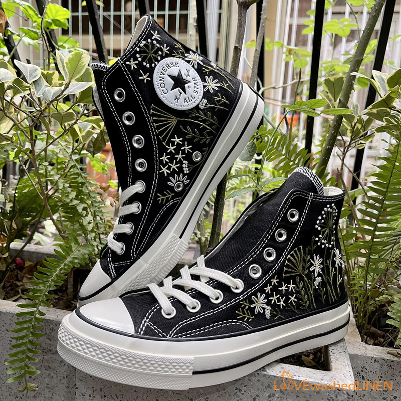 Custom Converse Chuck Taylor Embroidered Garden Flowers Convese Shoes Embroidered Converse Custom Wedding Flowers - 3.jpg