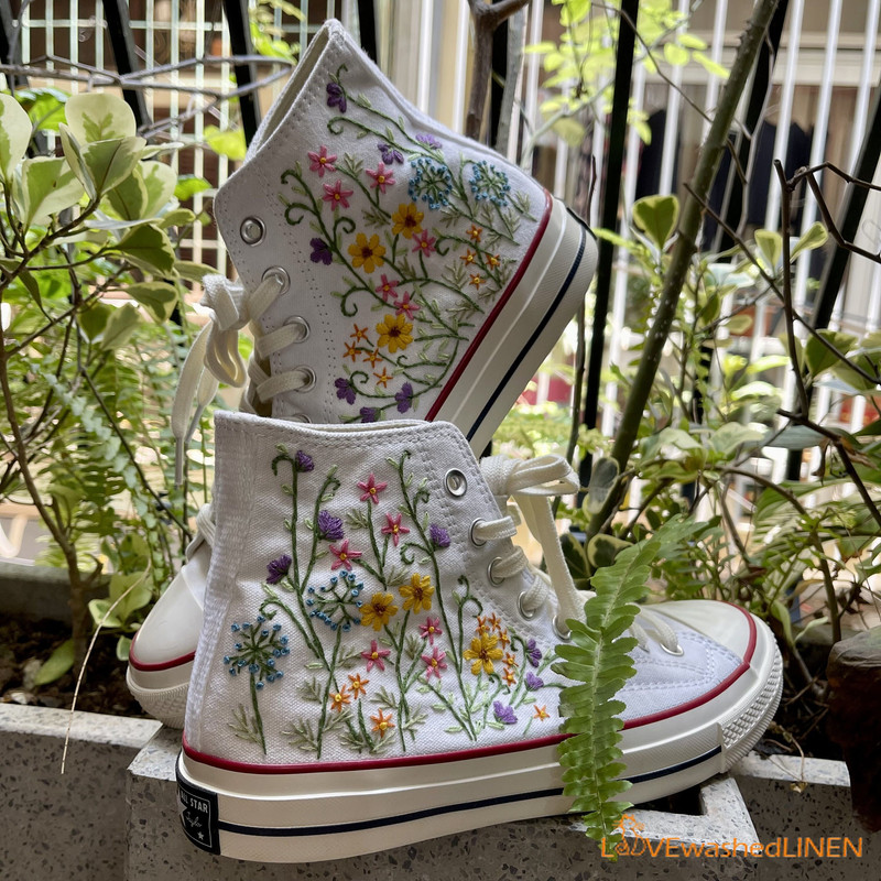 Custom Converse Chuck Taylor Embroidered Garden Flowers Convese Shoes Embroidered Converse Custom Wedding Flowers - 1.jpg