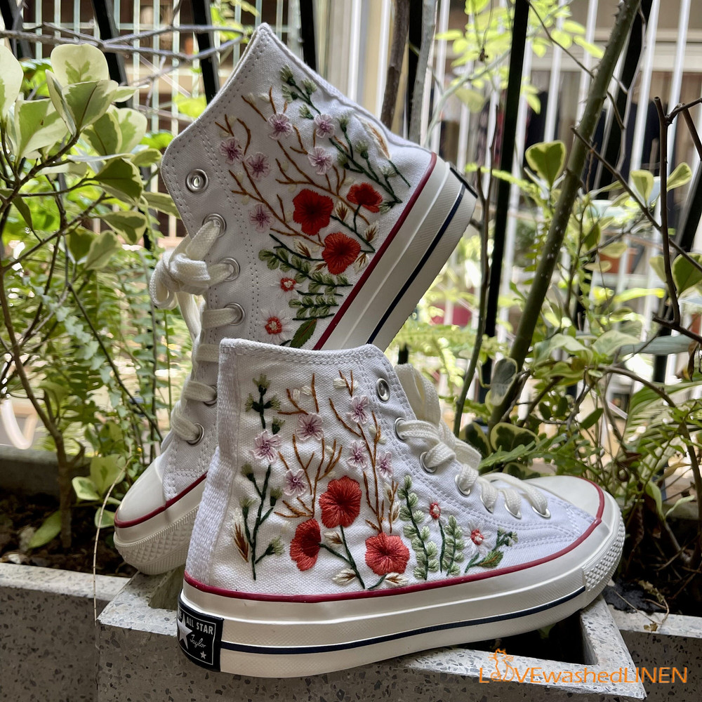 Custom Converse Chuck Taylor Embroidered Garden Flowers Convese Shoes Embroidered Converse Custom Wedding Flowers - 1.jpg