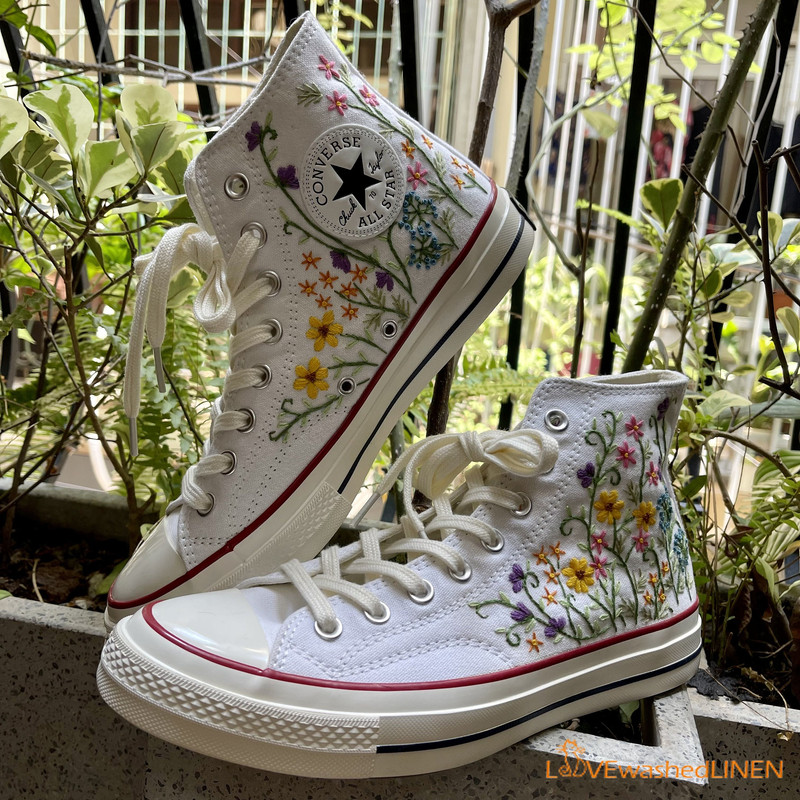 Custom Converse Chuck Taylor Embroidered Garden Flowers Convese Shoes Embroidered Converse Custom Wedding Flowers - 2.jpg