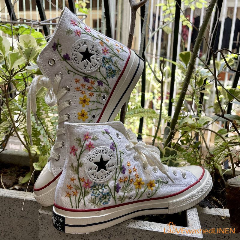 Custom Converse Chuck Taylor Embroidered Garden Flowers Convese Shoes Embroidered Converse Custom Wedding Flowers - 3.jpg