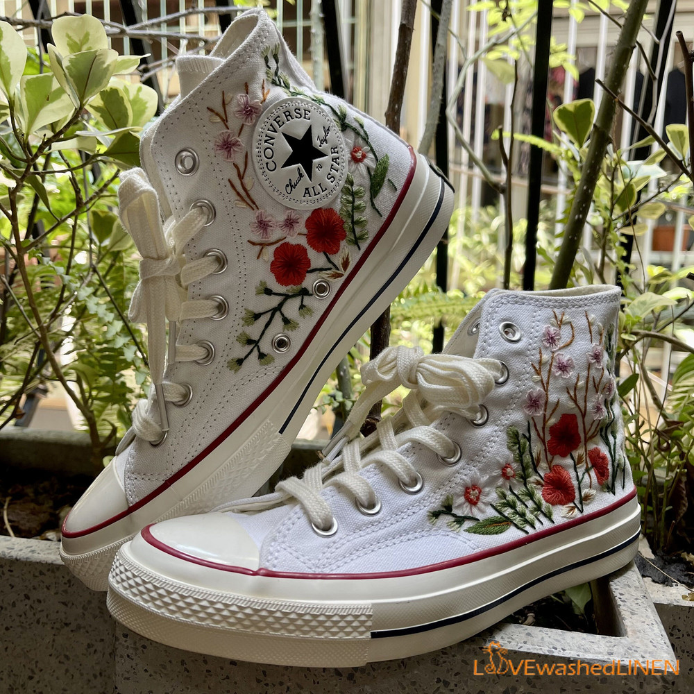 Custom Converse Chuck Taylor Embroidered Garden Flowers Convese Shoes Embroidered Converse Custom Wedding Flowers - 2.jpg