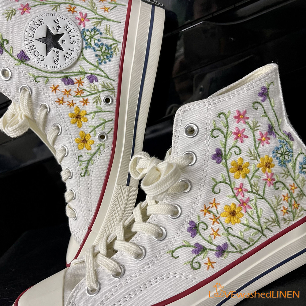 Custom Converse Chuck Taylor Embroidered Garden Flowers Convese Shoes Embroidered Converse Custom Wedding Flowers - 4.jpg