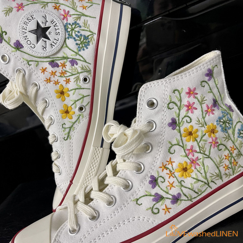 Custom Converse Chuck Taylor Embroidered Garden Flowers Convese Shoes Embroidered Converse Custom Wedding Flowers - 4.jpg