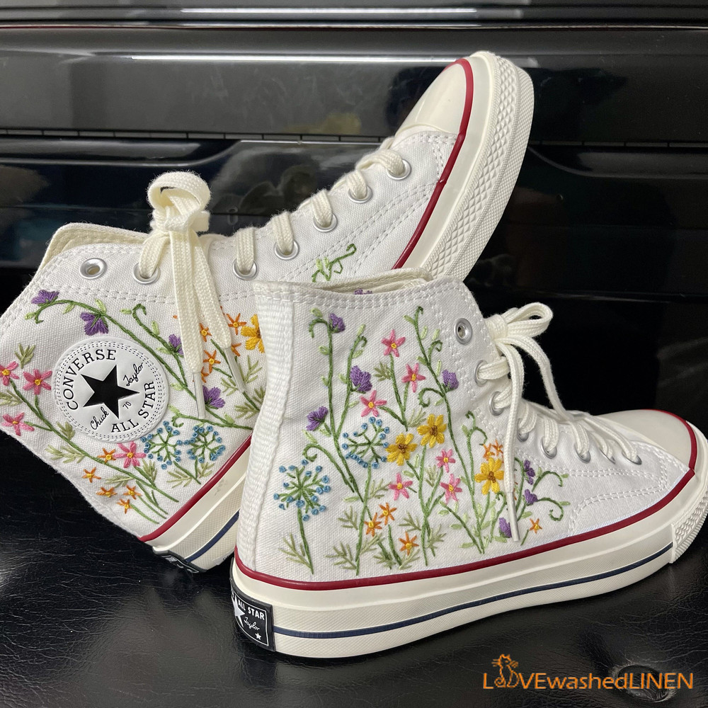 Custom Converse Chuck Taylor Embroidered Garden Flowers Convese Shoes Embroidered Converse Custom Wedding Flowers - 5.jpg