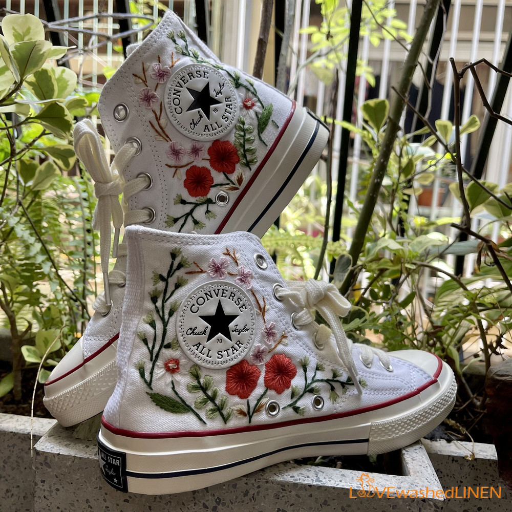 Custom Converse Chuck Taylor Embroidered Garden Flowers Convese Shoes Embroidered Converse Custom Wedding Flowers - 3.jpg