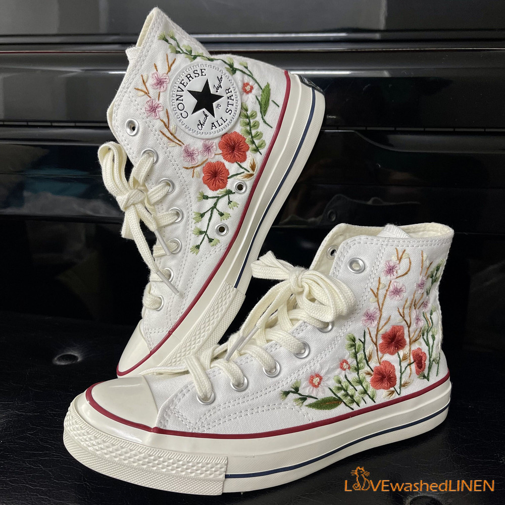 Custom Converse Chuck Taylor Embroidered Garden Flowers Convese Shoes Embroidered Converse Custom Wedding Flowers - 4.jpg
