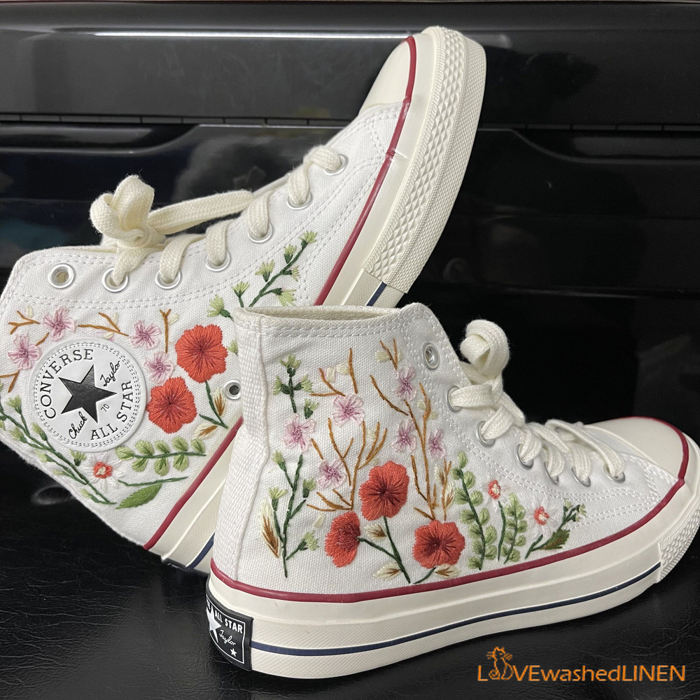 Custom Converse Chuck Taylor Embroidered Garden Flowers Convese Shoes Embroidered Converse Custom Wedding Flowers - 6.jpg