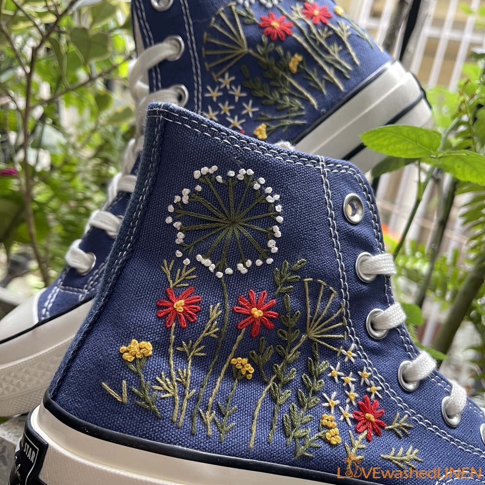 Custom Converse Chuck Taylor Embroidered Garden Flowers Convese Shoes Embroidered Converse Custom Wedding Flowers - 2.jpg