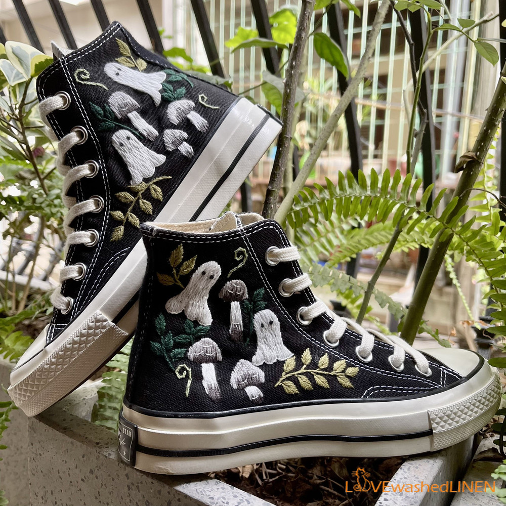 Custom Converse Chuck Taylor Embroidered ghosts and mushrooms Converse Shoes Embroidered Converse Custom - 2.jpg