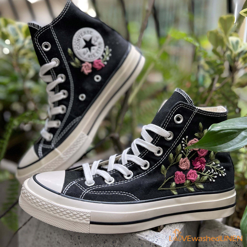 Custom Converse Chuck Taylor Embroidered Jolie Roses Flower Embroidered Converse Custom Wedding Wedding Sneakers - 1.jpg