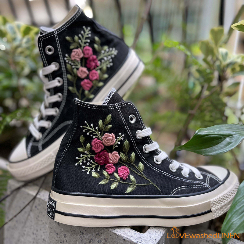 Custom Converse Chuck Taylor Embroidered Jolie Roses Flower Embroidered Converse Custom Wedding Wedding Sneakers - 2.jpg
