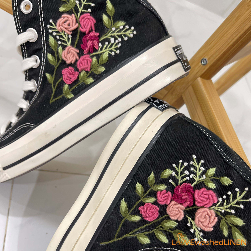 Custom Converse Chuck Taylor Embroidered Jolie Roses Flower Embroidered Converse Custom Wedding Wedding Sneakers - 4.jpg