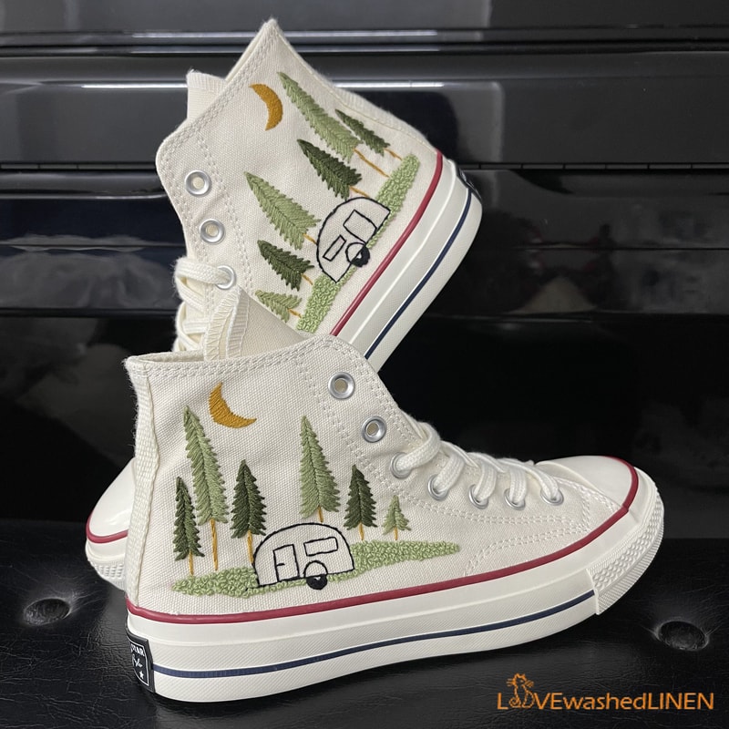 Custom Converse Chuck Taylor Embroidered Pine Trees Embroidered Converse Custom Wedding Embroidered Shoes Wedding Embroidered Sneakers - 2.jpg