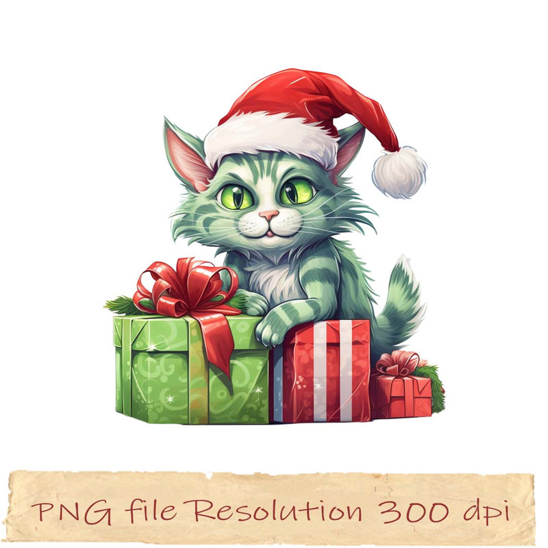 Cute Green Cat Christmas 18.jpg