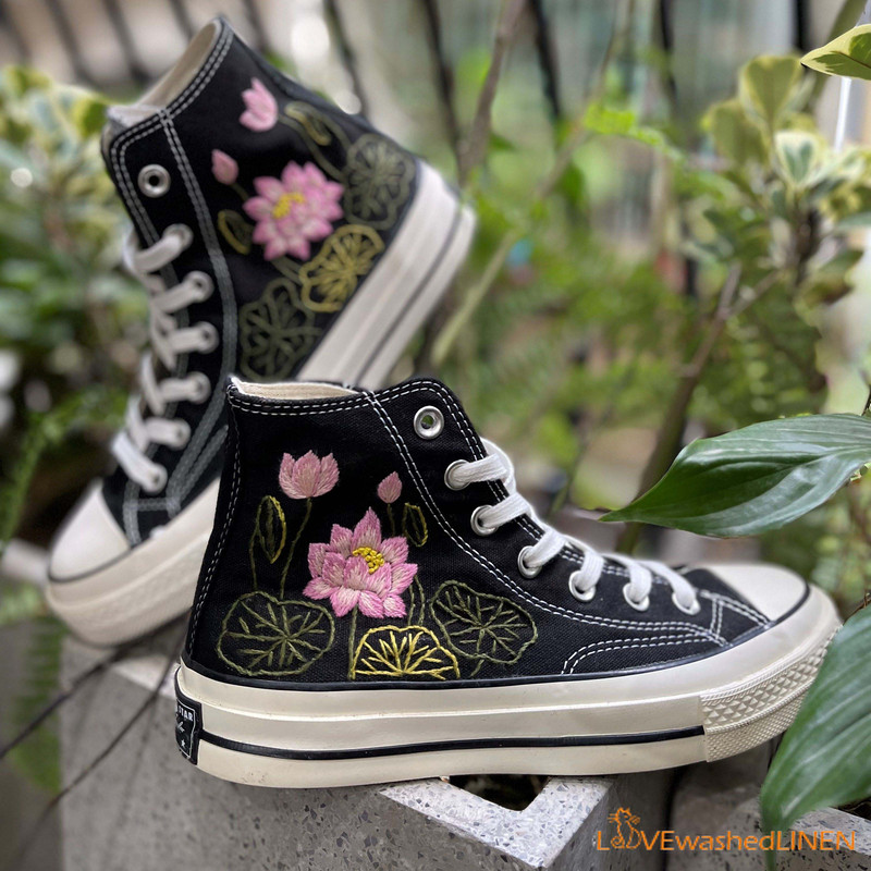 Custom Converse Chuck Taylor Embroidered Pink Lotus Flower Embroidered Converse Custom Wedding Flowers - 7.jpg