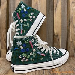 custom converse chuck taylor sheep and flowers embroidered shoes, sheep farm hand embroidered converse custom, sheep emb