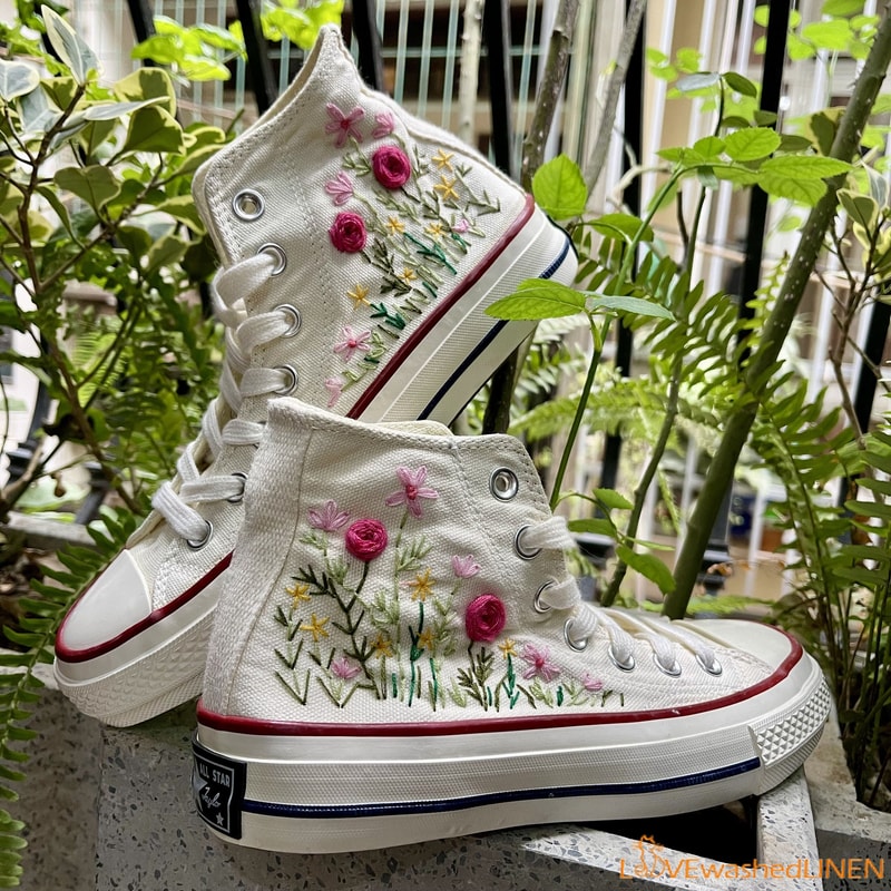 Custom Converse Chuck Taylor Garden Flowers Embroidered ConvesreWedding Flowers Embroidered SneakersBridal Flowers Embroidered Convesre - 5.jpg