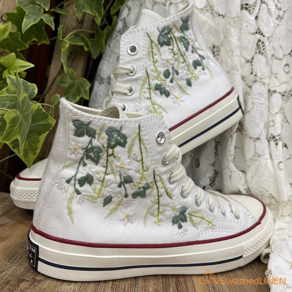 Custom Coverse Platform Wedding Flowers Embroidered Converse Bridal Flowers Embroidered Sneakers Lily of the Valley Embroidered Sneakers - 1.jpg
