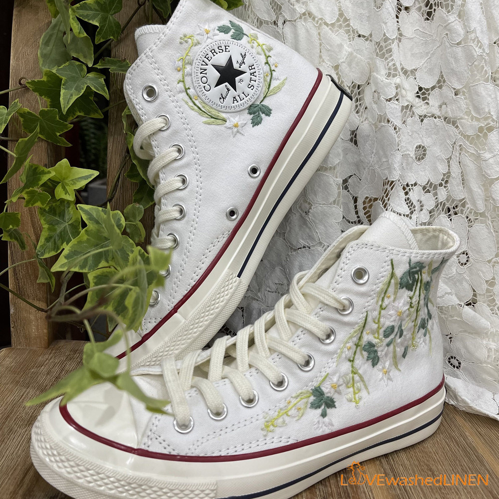 Custom Coverse Platform Wedding Flowers Embroidered Converse Bridal Flowers Embroidered Sneakers Lily of the Valley Embroidered Sneakers - 2.jpg