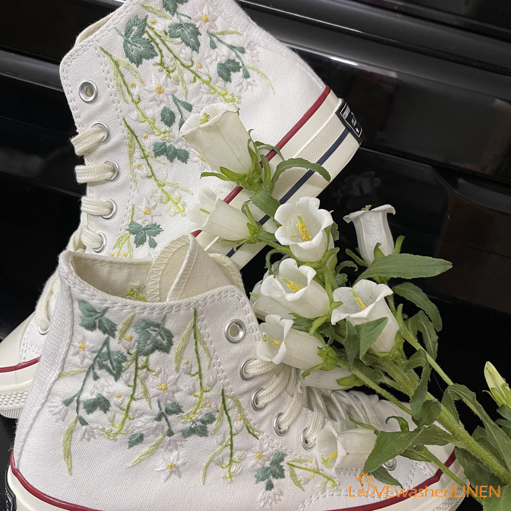 Custom Coverse Platform Wedding Flowers Embroidered Converse Bridal Flowers Embroidered Sneakers Lily of the Valley Embroidered Sneakers - 3.jpg