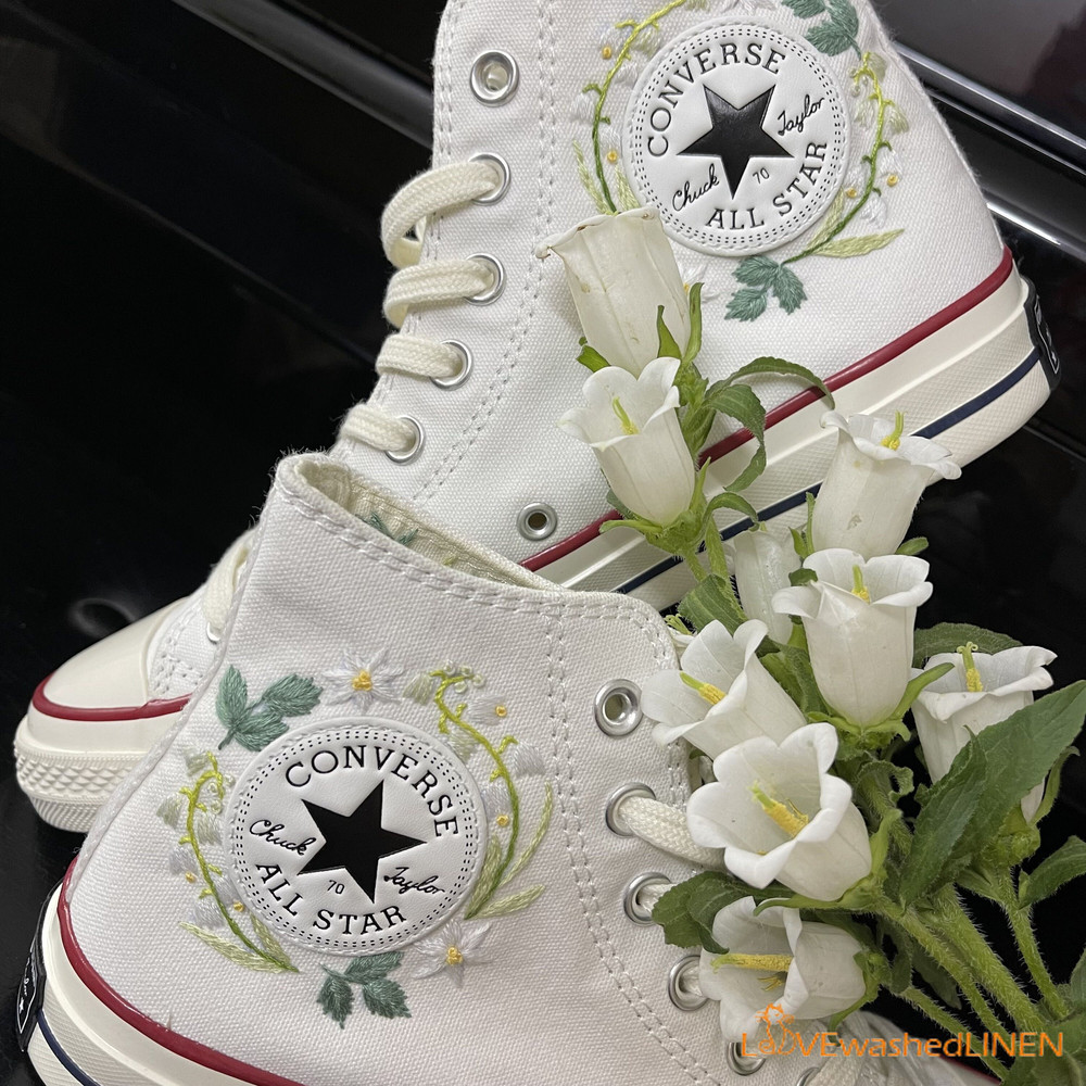 Custom Coverse Platform Wedding Flowers Embroidered Converse Bridal Flowers Embroidered Sneakers Lily of the Valley Embroidered Sneakers - 4.jpg