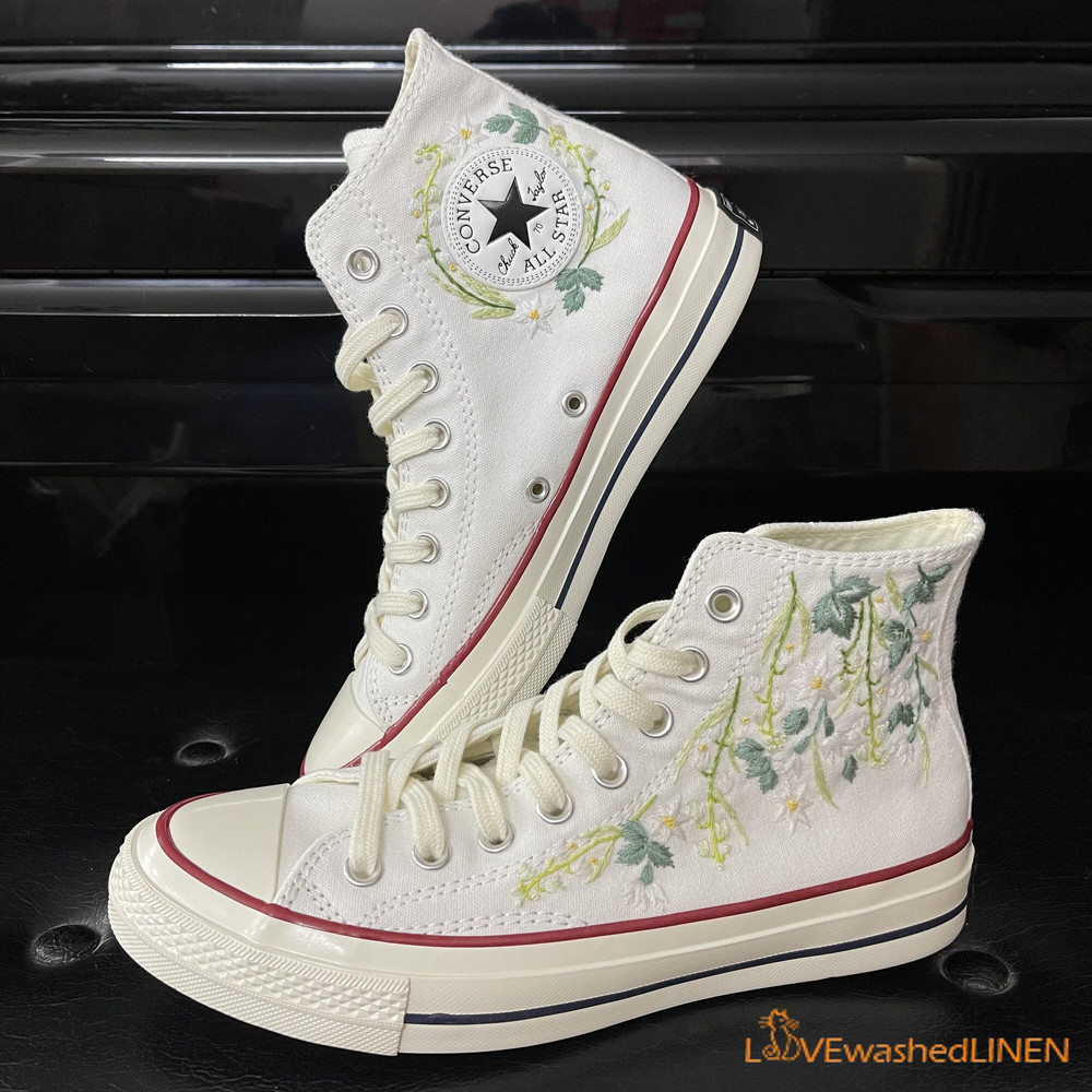Custom Coverse Platform Wedding Flowers Embroidered Converse Bridal Flowers Embroidered Sneakers Lily of the Valley Embroidered Sneakers - 5.jpg