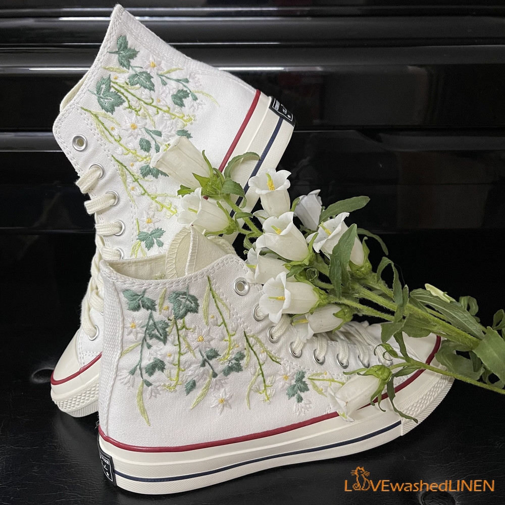 Custom Coverse Platform Wedding Flowers Embroidered Converse Bridal Flowers Embroidered Sneakers Lily of the Valley Embroidered Sneakers - 6.jpg