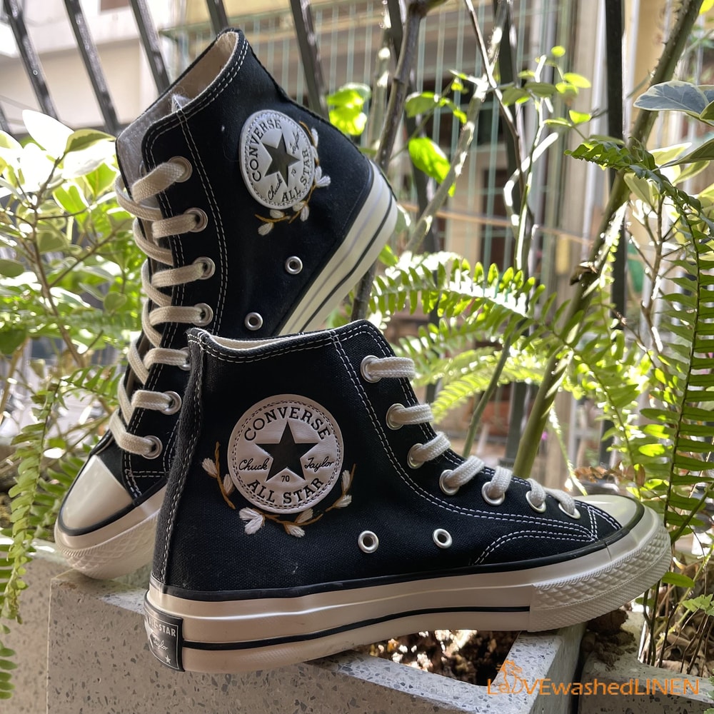 Custom Embroidered Converse High Tops Chuck Taylor 1970s Sweet Cherry Blossom Converse Custom Converse Chuck Taylor Embroidered Flower - 3.jpg