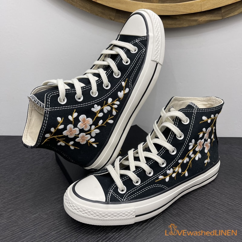 Custom Embroidered Converse High Tops Chuck Taylor 1970s Sweet Cherry Blossom Converse Custom Converse Chuck Taylor Embroidered Flower - 5.jpg