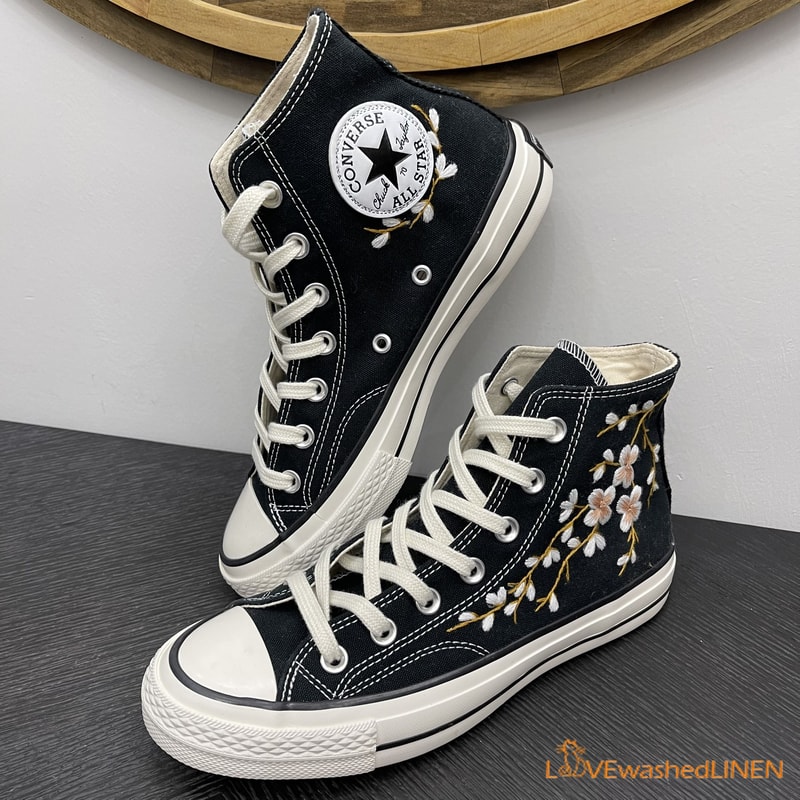 Custom Embroidered Converse High Tops Chuck Taylor 1970s Sweet Cherry Blossom Converse Custom Converse Chuck Taylor Embroidered Flower - 6.jpg