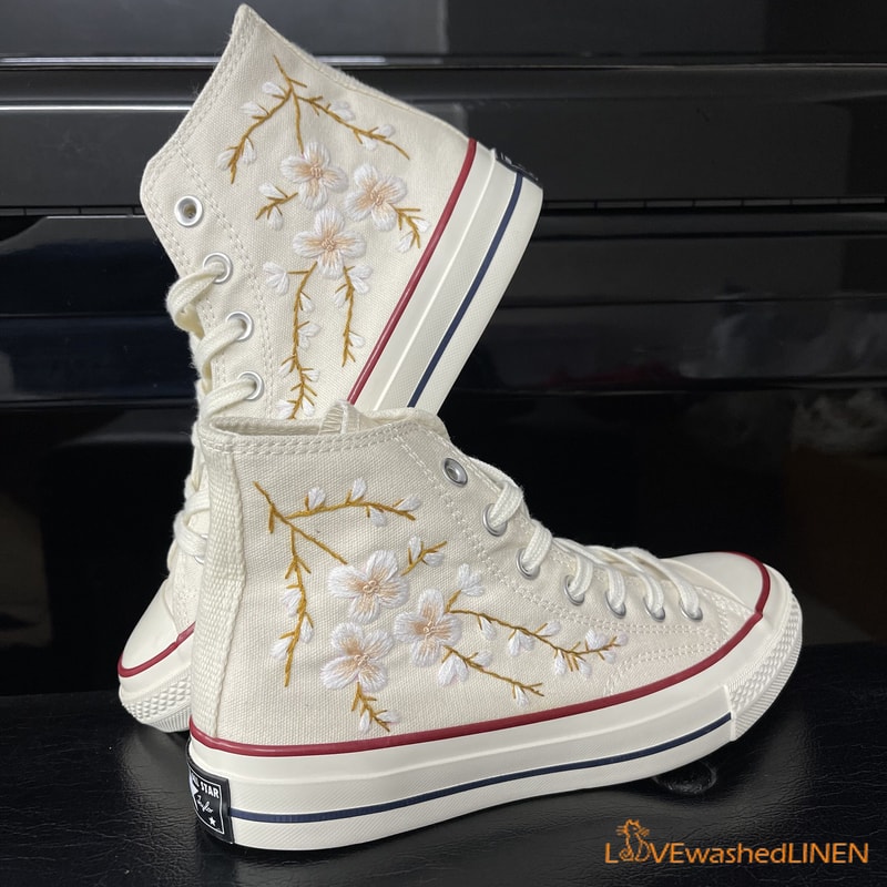 Custom Embroidered Converse High Tops Chuck Taylor 1970s Sweet Cherry Blossom Converse Custom Converse Chuck Taylor Embroidered Flower - 7.jpg