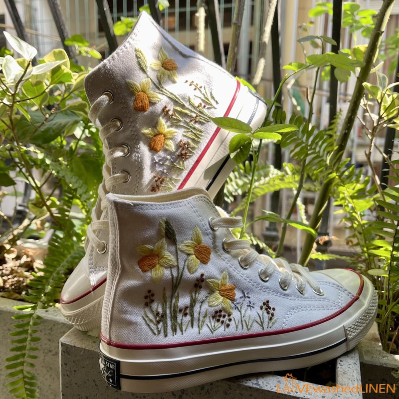 Custom Embroidered Converse High Tops Chuck Taylor 1970s Sweet Daffodil Converse Custom Daffodil Embroidered Converse Chuck Taylor - 1.jpg
