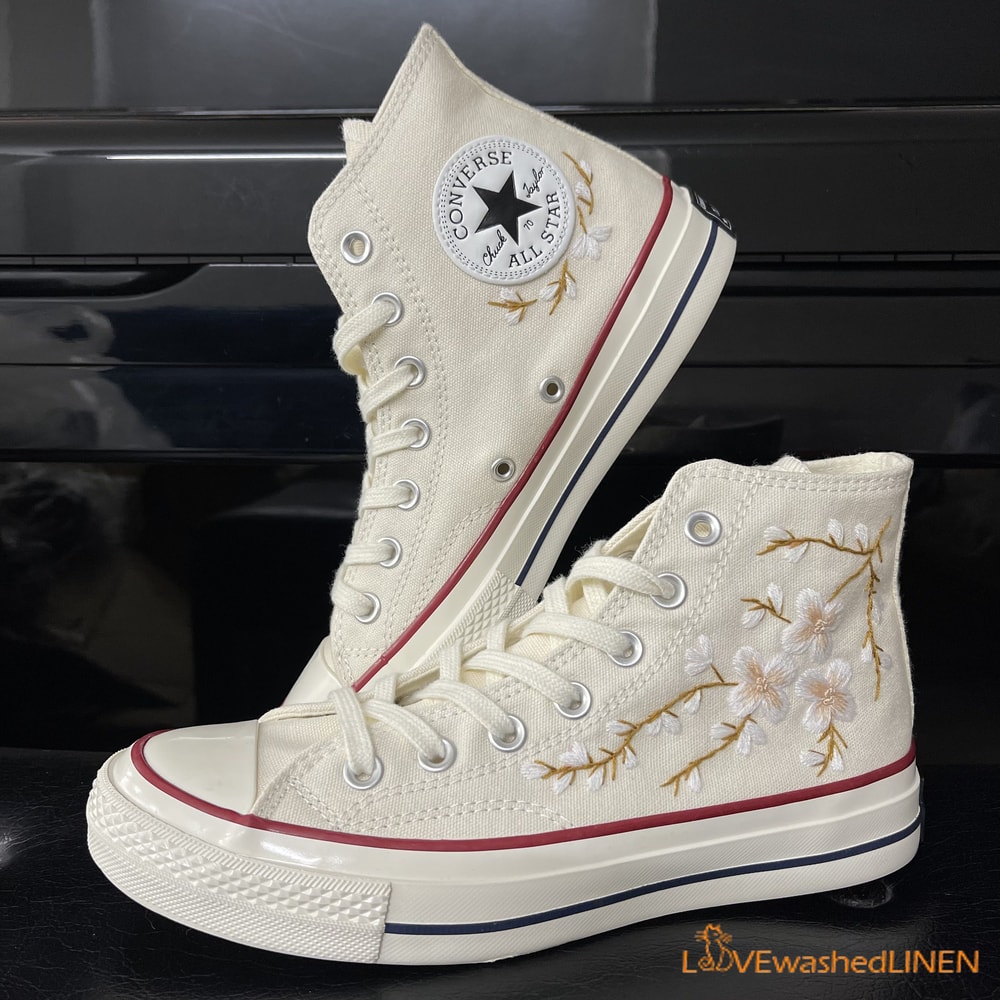 Custom Embroidered Converse High Tops Chuck Taylor 1970s Sweet Cherry Blossom Converse Custom Converse Chuck Taylor Embroidered Flower - 8.jpg