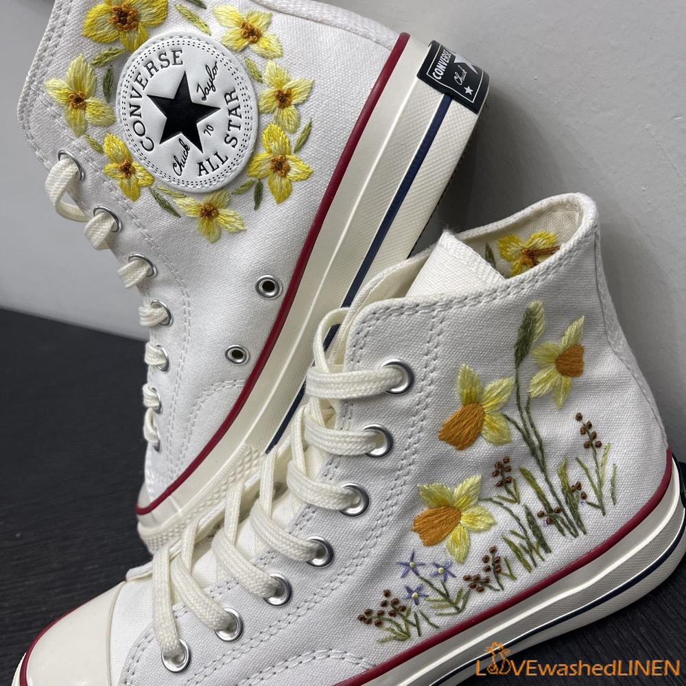Custom Embroidered Converse High Tops Chuck Taylor 1970s Sweet Daffodil Converse Custom Daffodil Embroidered Converse Chuck Taylor - 2.jpg