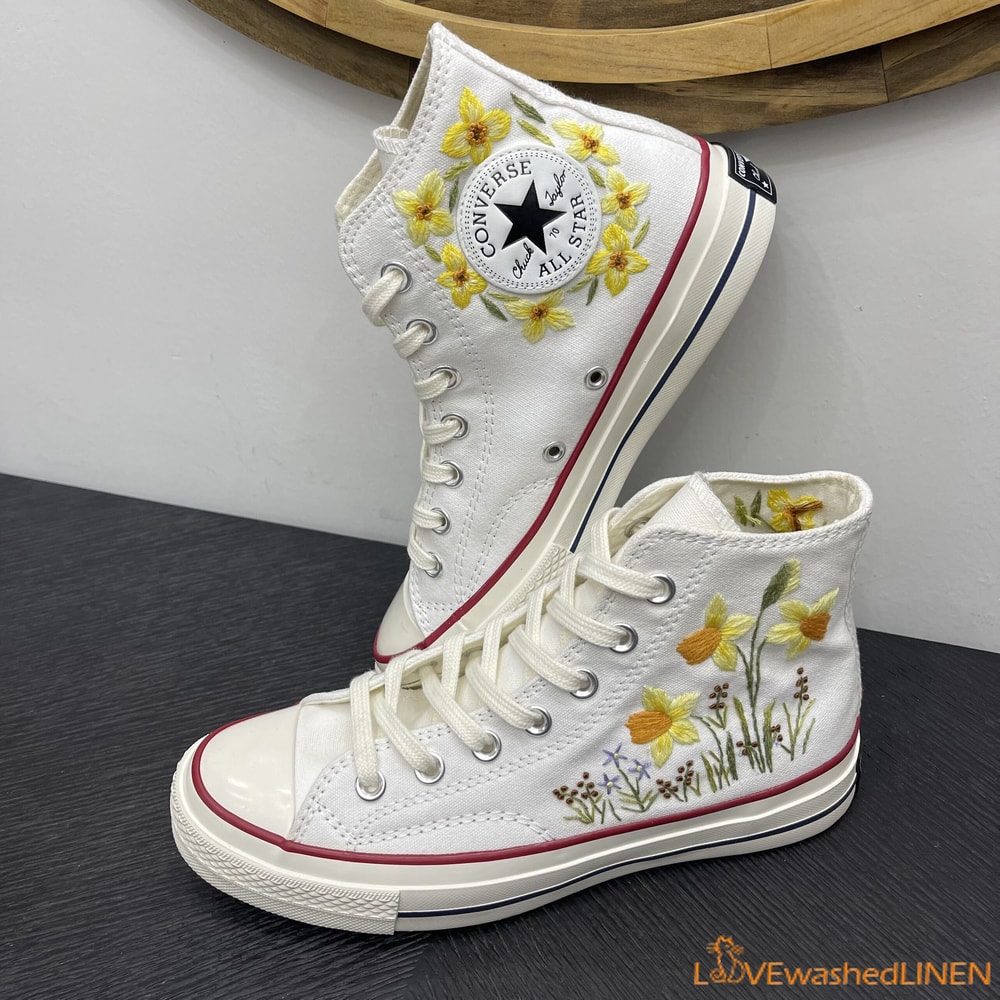 Custom Embroidered Converse High Tops Chuck Taylor 1970s Sweet Daffodil Converse Custom Daffodil Embroidered Converse Chuck Taylor - 3.jpg