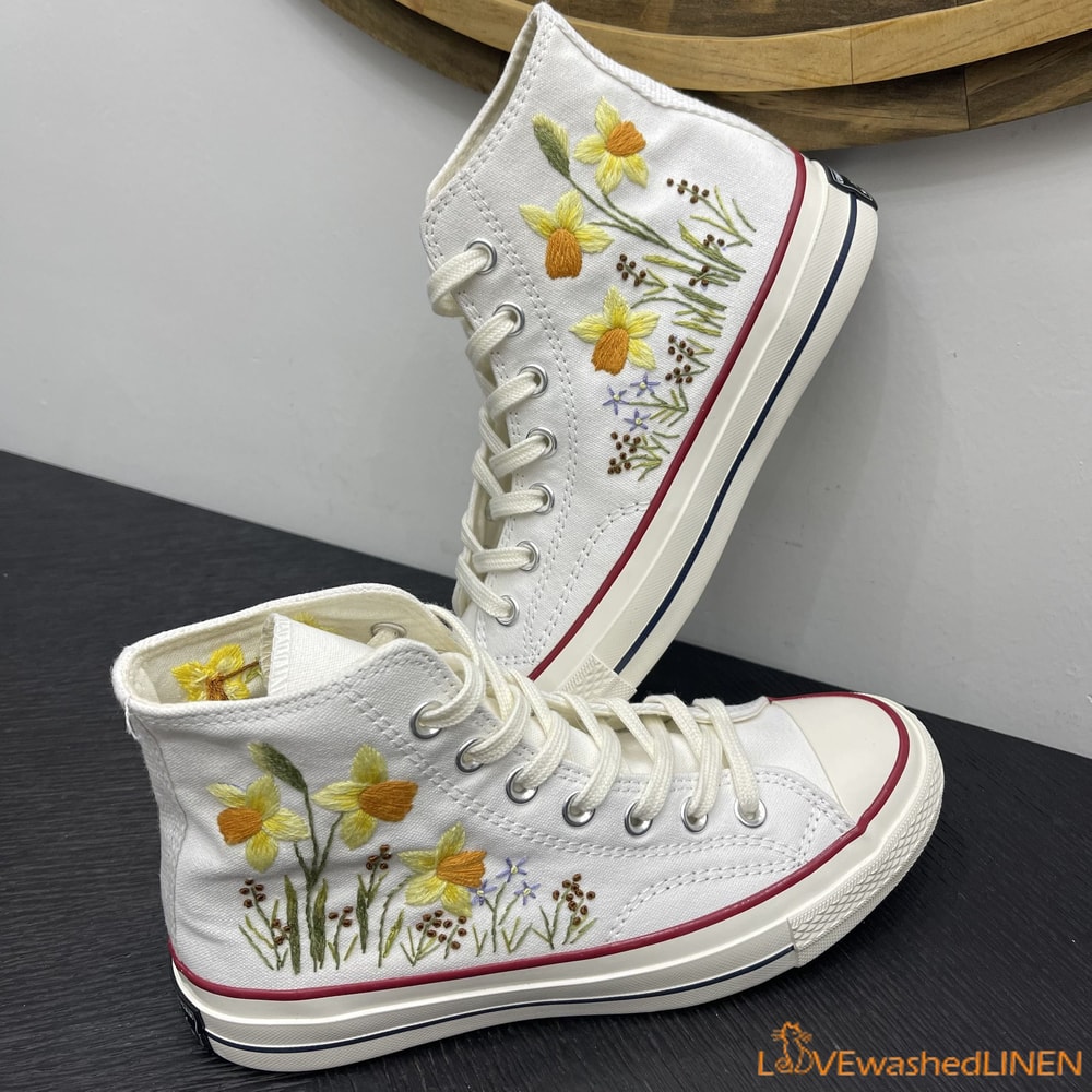Custom Embroidered Converse High Tops Chuck Taylor 1970s Sweet Daffodil Converse Custom Daffodil Embroidered Converse Chuck Taylor - 4.jpg