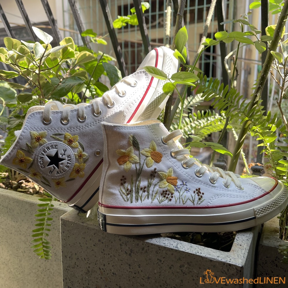 Custom Embroidered Converse High Tops Chuck Taylor 1970s Sweet Daffodil Converse Custom Daffodil Embroidered Converse Chuck Taylor - 5.jpg