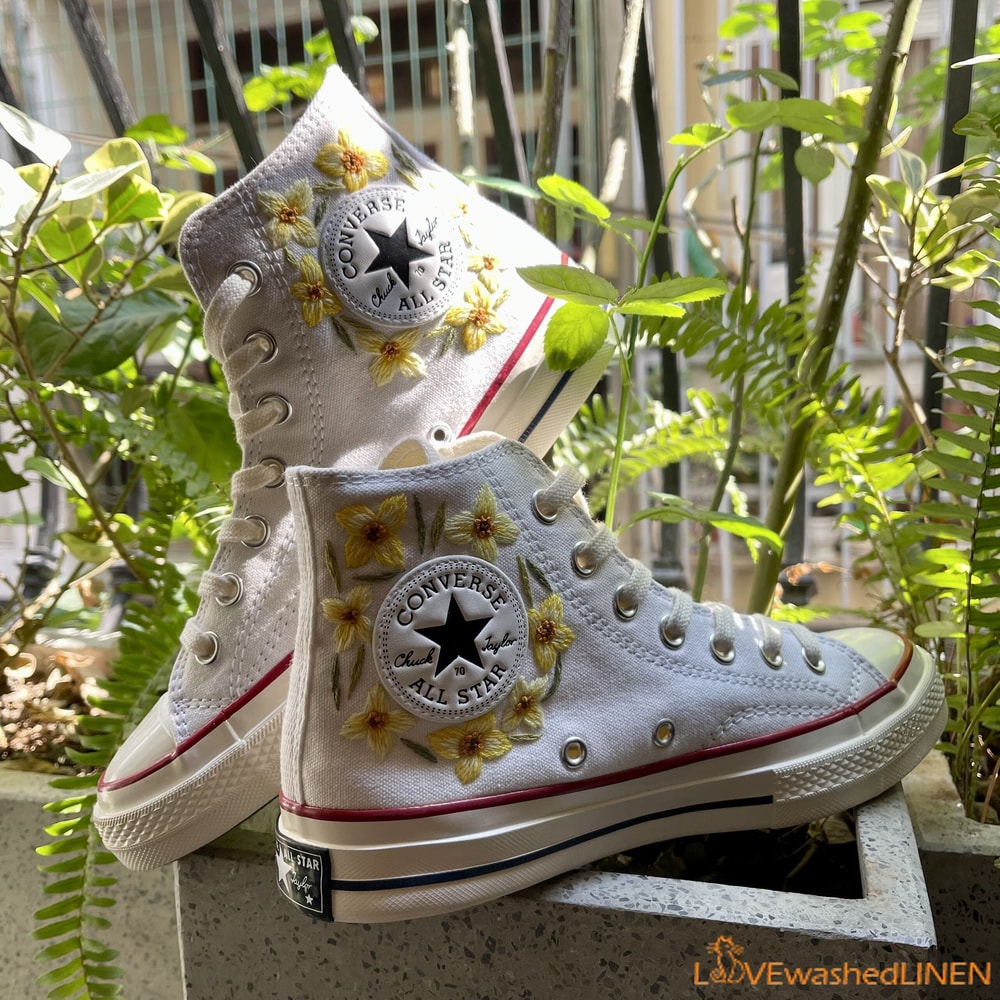Custom Embroidered Converse High Tops Chuck Taylor 1970s Sweet Daffodil Converse Custom Daffodil Embroidered Converse Chuck Taylor - 6.jpg