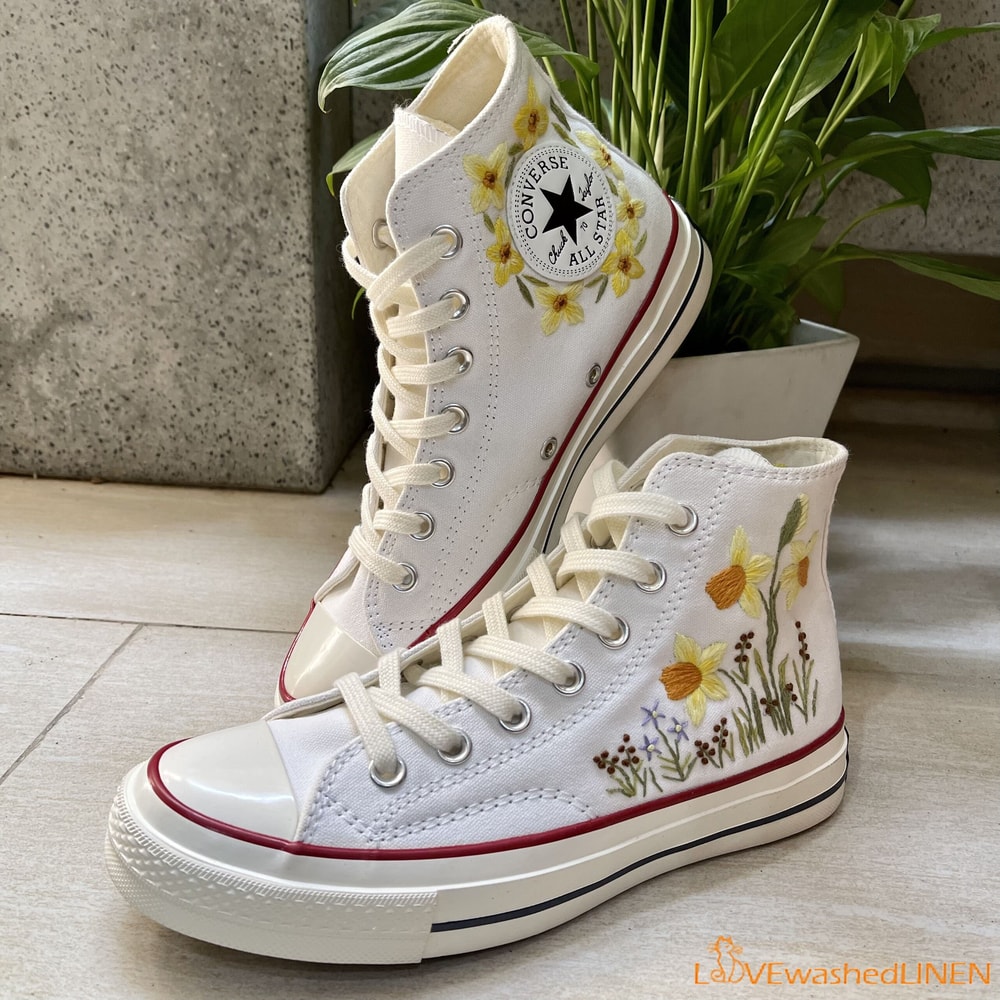 Custom Embroidered Converse High Tops Chuck Taylor 1970s Sweet Daffodil Converse Custom Daffodil Embroidered Converse Chuck Taylor - 7.jpg