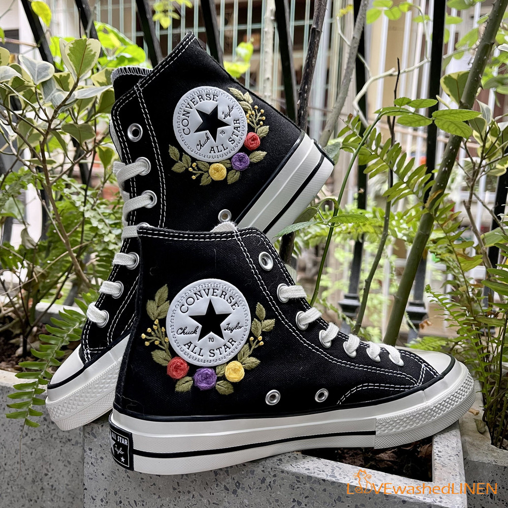 Custom Embroidered Converse High Tops Chuck Taylor 1970s Car Flowers Embroidered Converse Beetle Car Flowers Embroidered Sneakers - 3.jpg