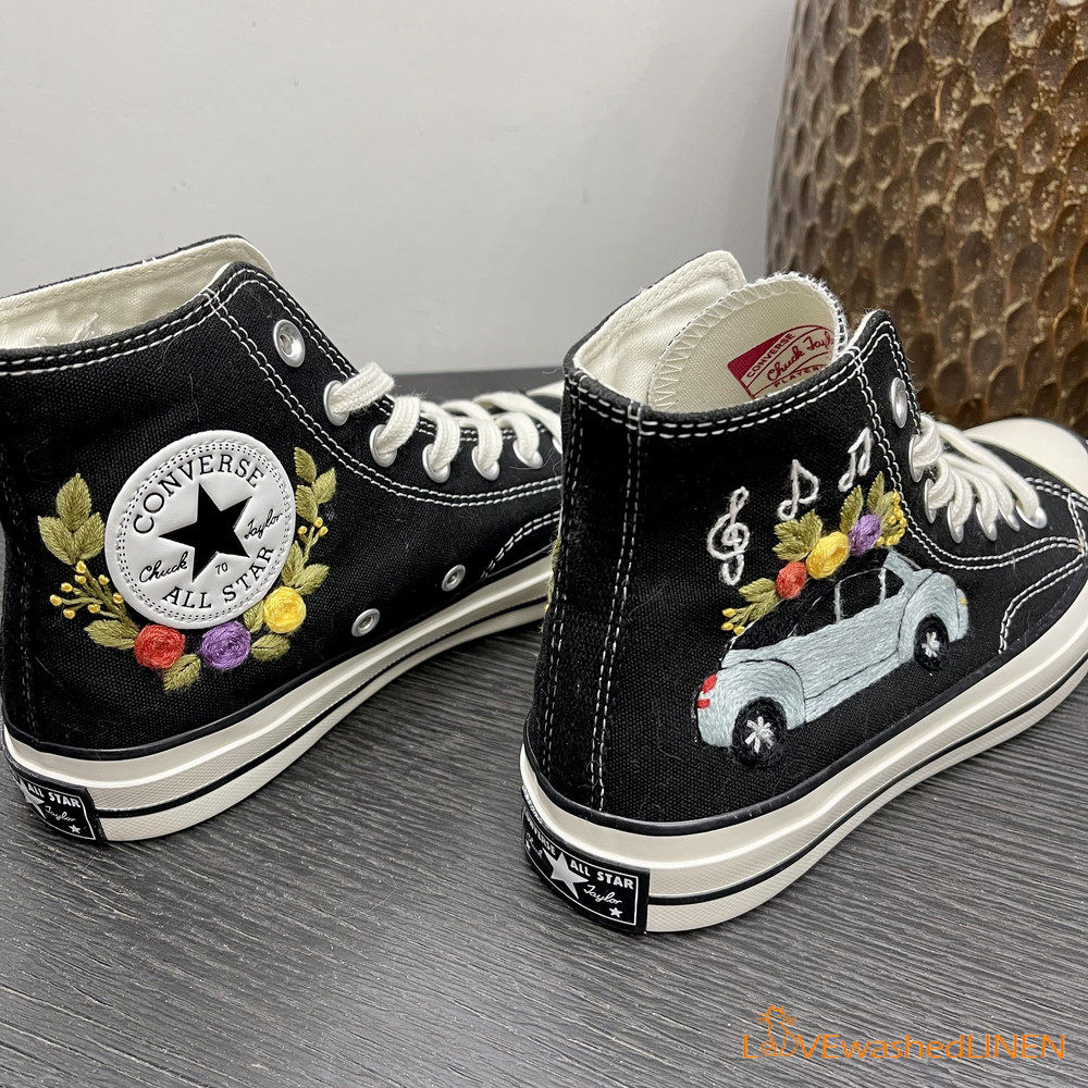 Custom Embroidered Converse High Tops Chuck Taylor 1970s Car Flowers Embroidered Converse Beetle Car Flowers Embroidered Sneakers - 7.jpg