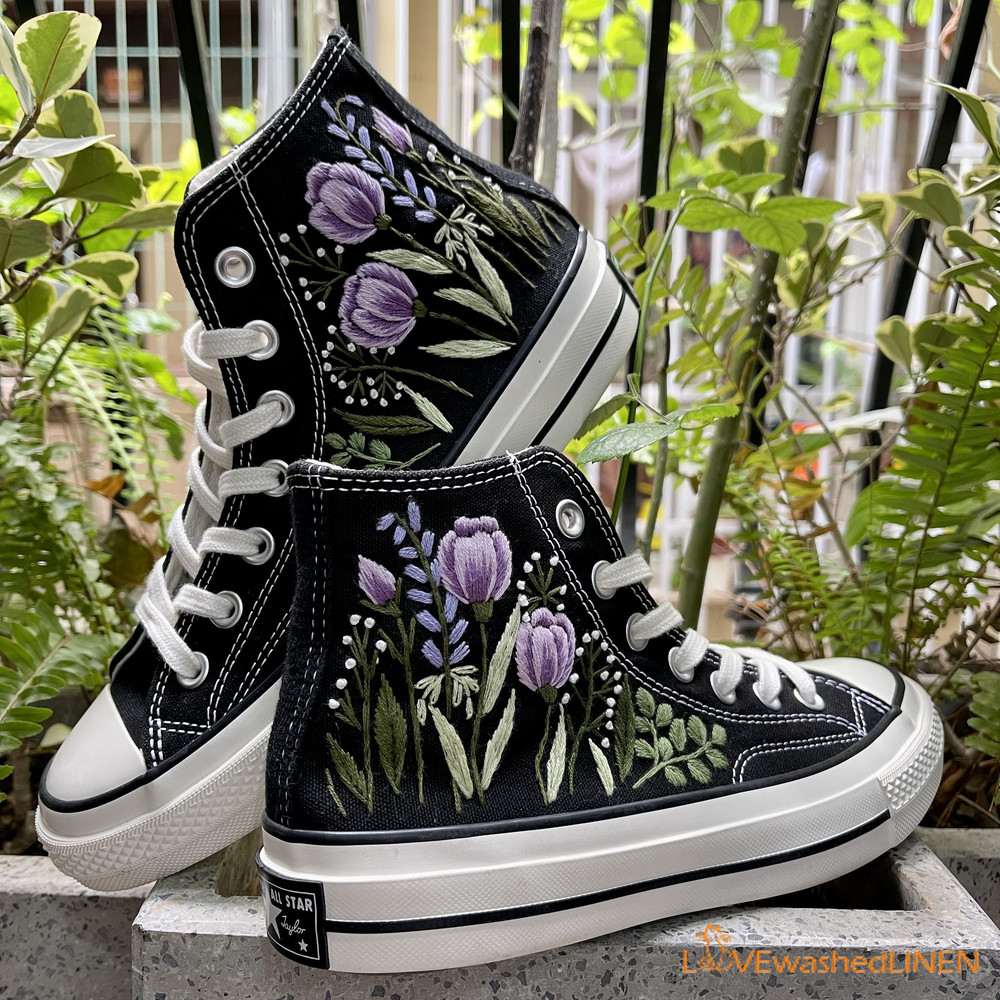 Custom Embroidered Converse High Tops Chuck Taylor 1970s Hand Embroidered Wedding Bouquet Converse Embroidered Wedding Bouquet Sneakers - 1.jpg