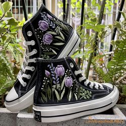 custom embroidered converse high tops chuck taylor 1970s, oriental plum blossom converse, custom converse chuck taylor b