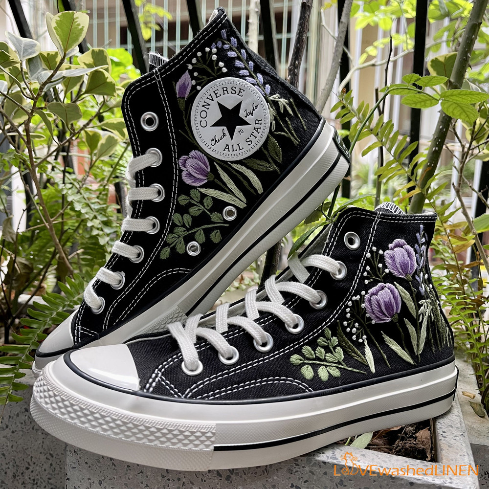 Custom Embroidered Converse High Tops Chuck Taylor 1970s Hand Embroidered Wedding Bouquet Converse Embroidered Wedding Bouquet Sneakers - 2.jpg