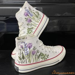 custom embroidered converse high tops chuck taylor 1970s, sweet cherry blossom converse, custom converse chuck taylor em
