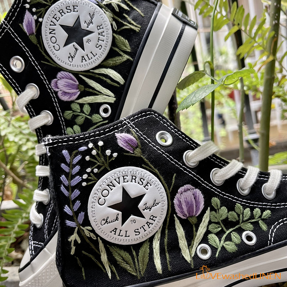 Custom Embroidered Converse High Tops Chuck Taylor 1970s Hand Embroidered Wedding Bouquet Converse Embroidered Wedding Bouquet Sneakers - 3.jpg
